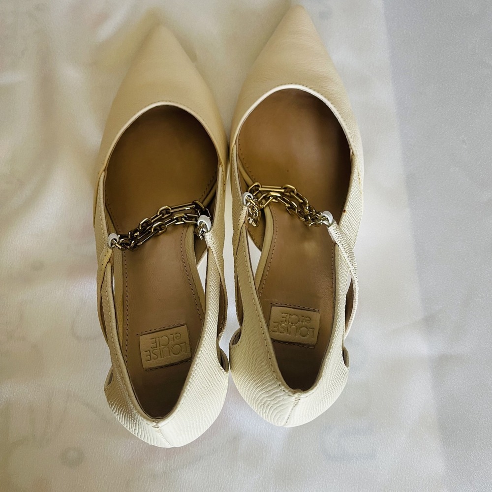 Louise et Cie Beige Soft Leather Chain Detail Heels Size 6.5 - Picture 9 of 11